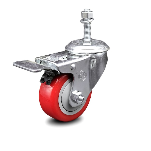 Service Caster 3.5 Inch Red Polyurethane Swivel 10mm Stem Caster with Total Lock Brake SCC-TSTTL20S3514-PPUB-RED-M1015 - main